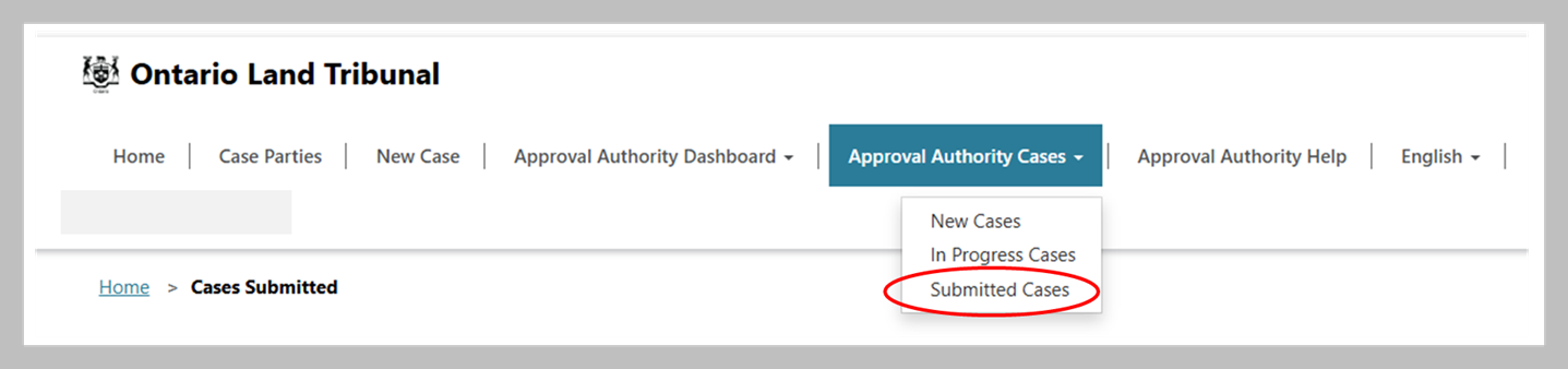 Screenshot of Submitted Cases list showing dropdown menu under the Action column with Copy/Create Related Case circled in red.
